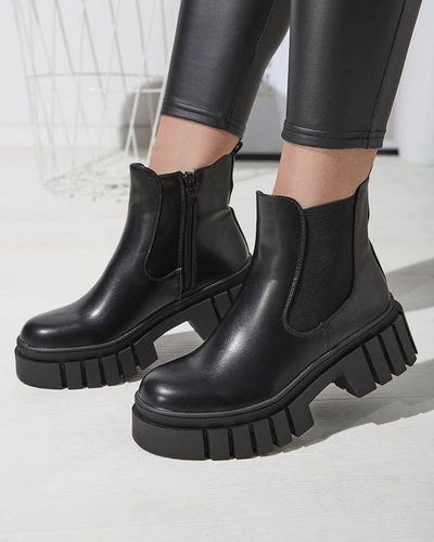 Fekete női csizma vastagabb talppal Olilno- Lábbeli