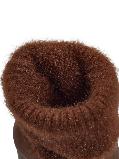 Tirave női öko bőr bokacsizma vastag sarokkal és kötött anyaggal