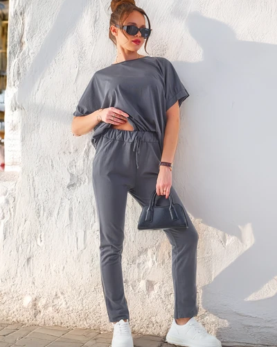 Royalfashion Női pamut szett rövid ujjú felsővel és egyenes nadrággal