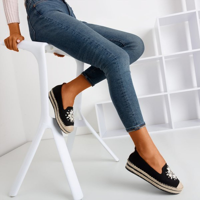 Czarne espadryle na platformie z kryształkami Mraque - Obuwie