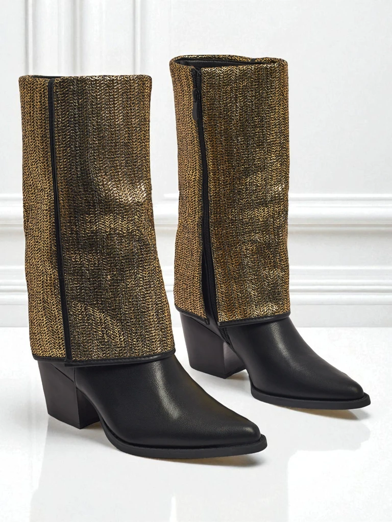 Női eco bőr bokacsizma vastag sarokkal, díszes Virelia felsőrésszel