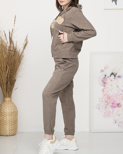 Világosbarna, szigetelt, női melegítő szett foltokkal- Ruházat