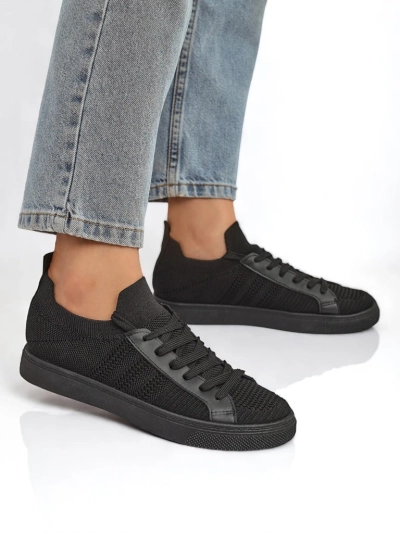 Damskie sneakersy Livia Nero – czarne tenisówki z tkaniny i ekoskóry na płaskiej podeszwie