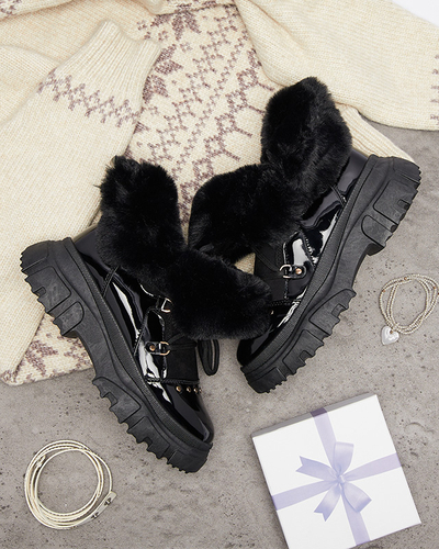 Fekete női fűzős hócsizma Fentes- Footwear