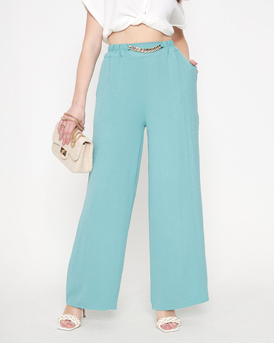 Női zöld széles palazzo nadrág lánccal - Ruházat