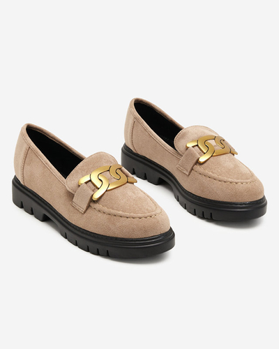 OUTLET Világosbarna női cipő arany díszítéssel Mubissa - Lábbeli