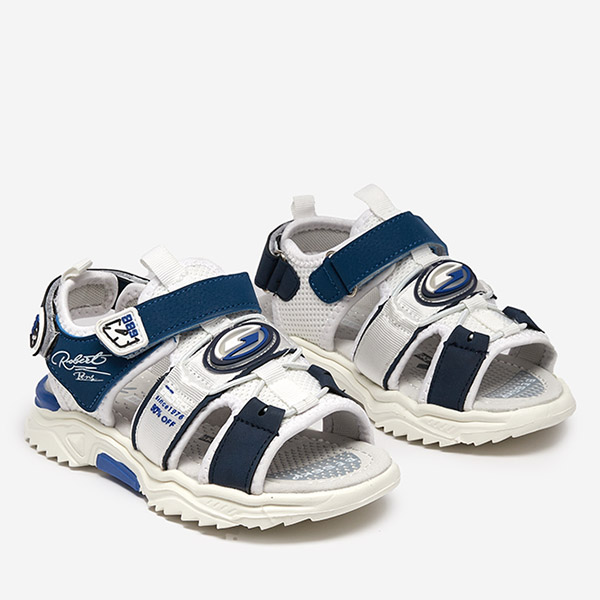 Fehér és sötétkék fiú szandál tépőzáras Roser-Footwear-rel