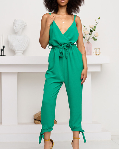 Női zöld hosszú jumpsuit nyakkendővel - Ruházat