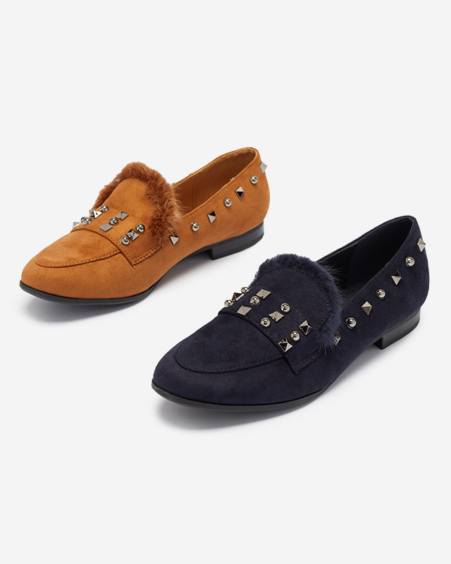 Női teve naplopók strasszokkal és szőrmével Nerrov- Cipők