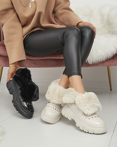 Fekete női fűzős hócsizma Fentes- Footwear