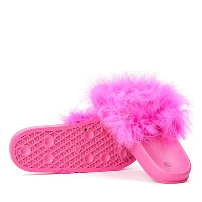 Fuksjowe klapki z futerkiem Beta - Obuwie
