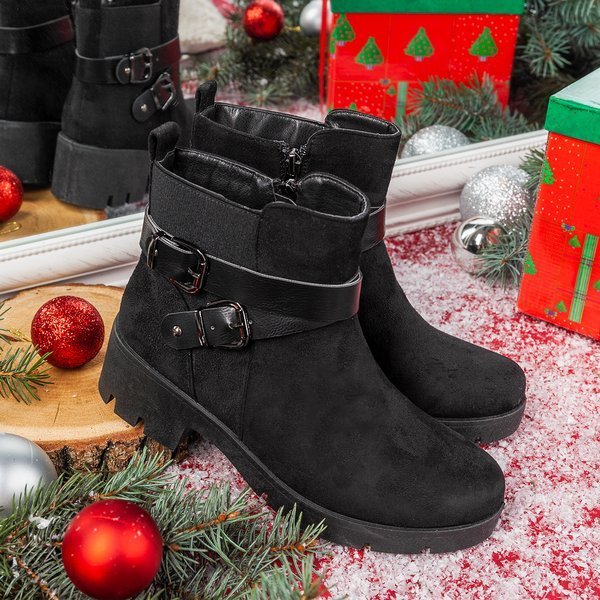 Czarne botki na płaskim obcasie Debra - Obuwie