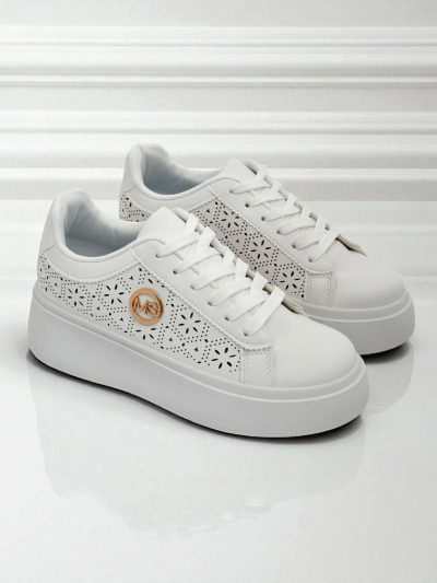 Damskie sneakersy Aelia Royalfashion na platformie białe ażurowe ecru