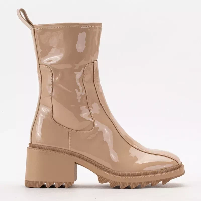 OUTLET Bézs színű női csizma széles oszlopon Grifis - Footwear