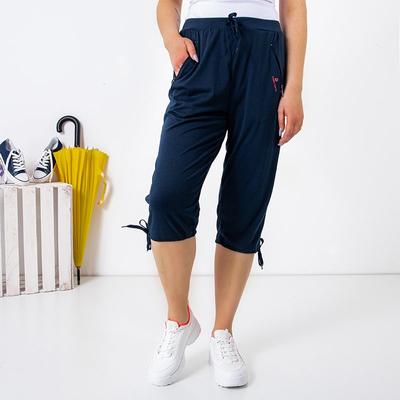 Sötétkék női rövid nadrág zsebbel PLUS SIZE - Ruházat