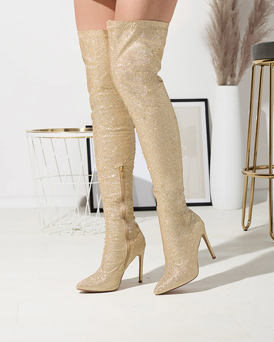 Arany női over-the-knee csizma csillámokkal Qesda- Footwear