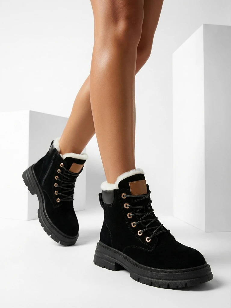 Royalfashion Női szigetelt trapper csizma fekete színben Radoras