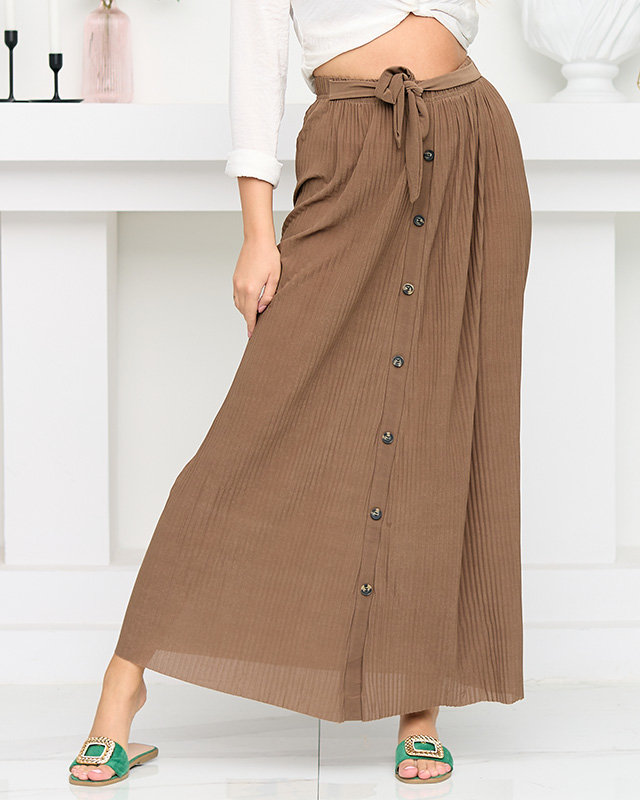 Női barna redős midi szoknya gombokkal - Lábbeli