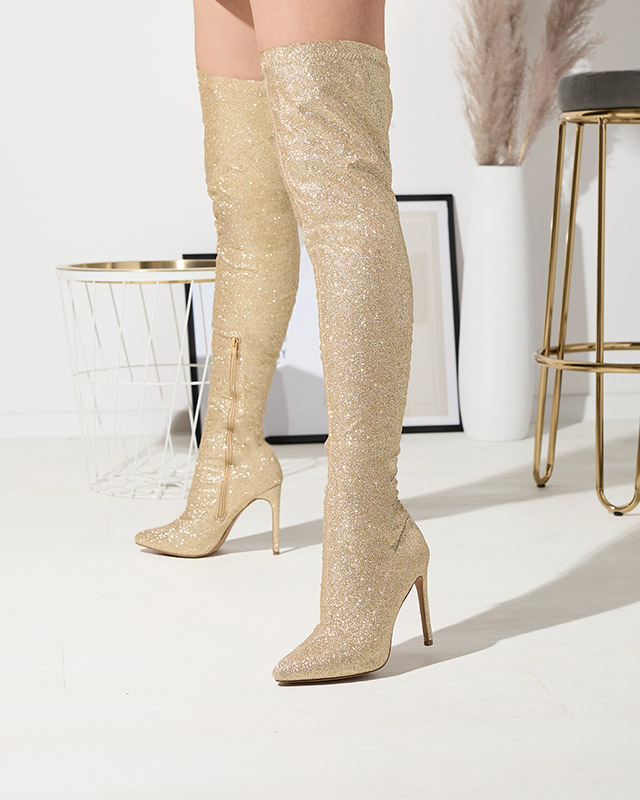 Arany női over-the-knee csizma csillámokkal Qesda- Footwear