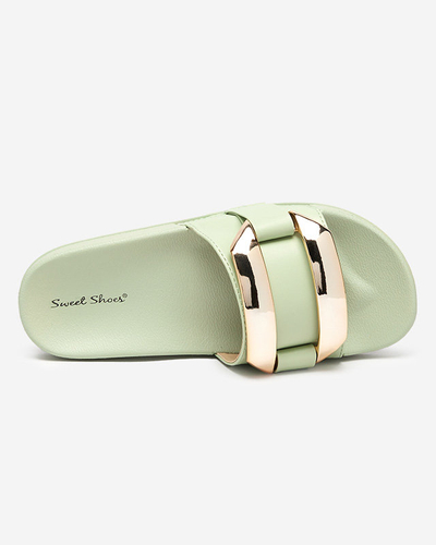 OUTLET Zöld női papucs arany díszítéssel Serina - Lábbeli