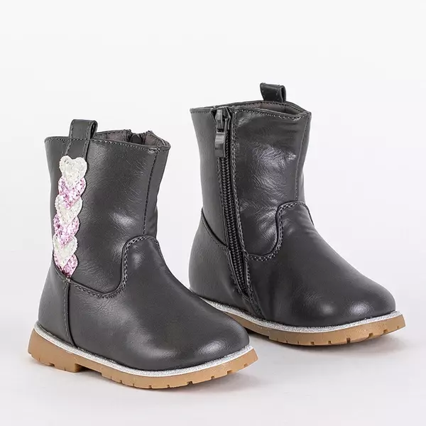 OUTLET Szürke lány csizma dekoratív felsőrésszel. Nokimi-Shoes
