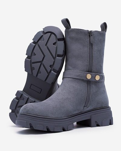 Női kék öko-szarvasbőr csizma lánccal Mefrika- Lábbeli