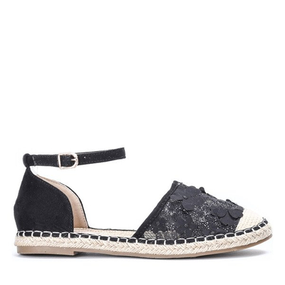 Czarne espadryle z koronkowym haftem Eliza - Obuwie