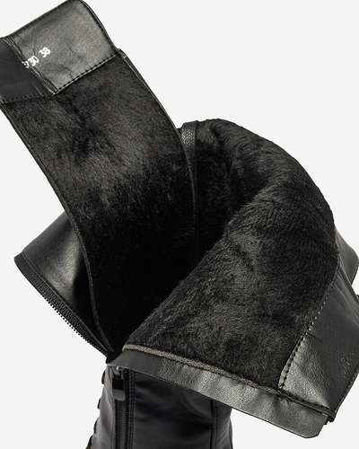 Royalfashion Női fűzős térdig érő csizma fekete színben Geiotta