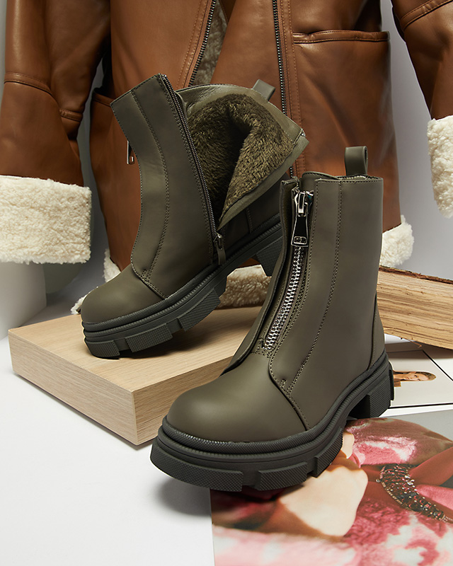 Női szigetelt sötétzöld magas szárú csizma Slovys- Lábbeli