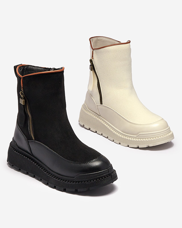 Krémszínű női lapos sarkú csizma Mefina- Footwear