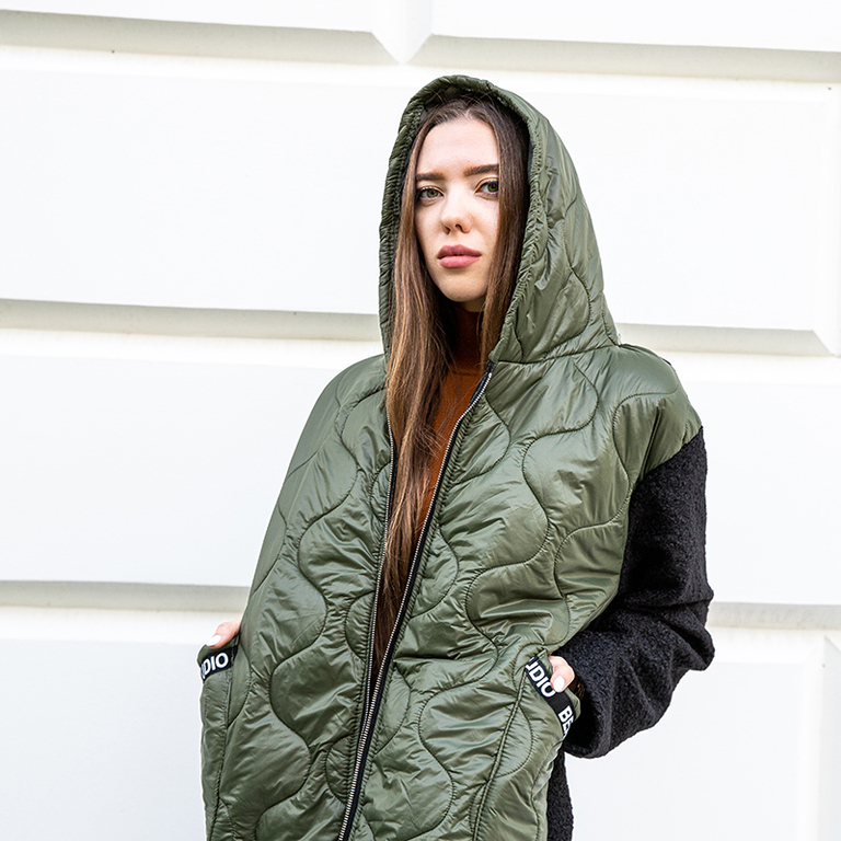 Zöld hosszú női steppelt kabát - Ruházat