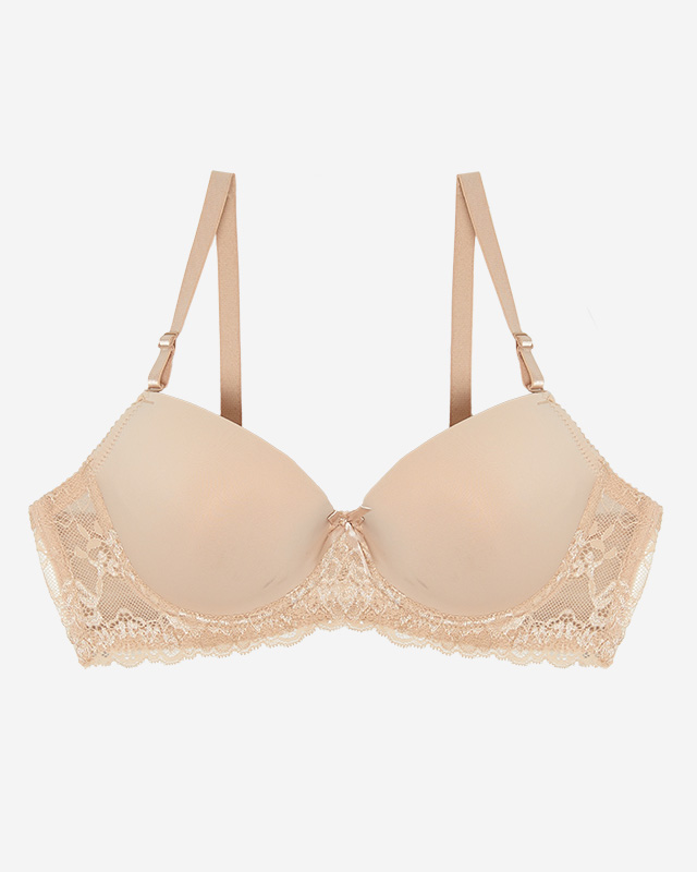 Bézs egyszínű sima női melltartó csipkével - Fehérnemű