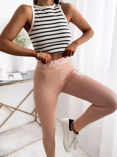 Női púderes bordás leggings feliratokkal - Ruházat