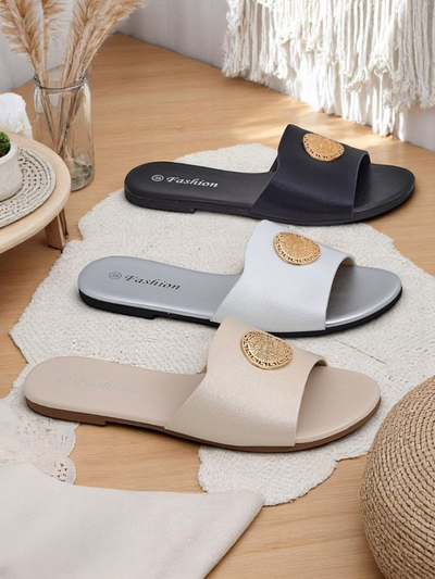 Royalfashion Női lapos talpú papucs Golden Slip