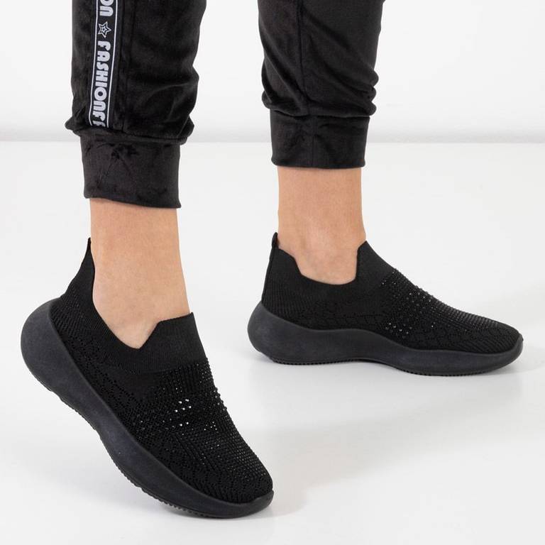 Női fekete papucs, köbös cirkóniával Renda - Lábbeli