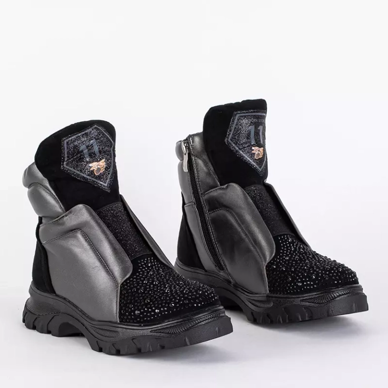 OUTLET Grafit és fekete gyerekcsizma dekoratív Digis-Footwear felsőrésszel