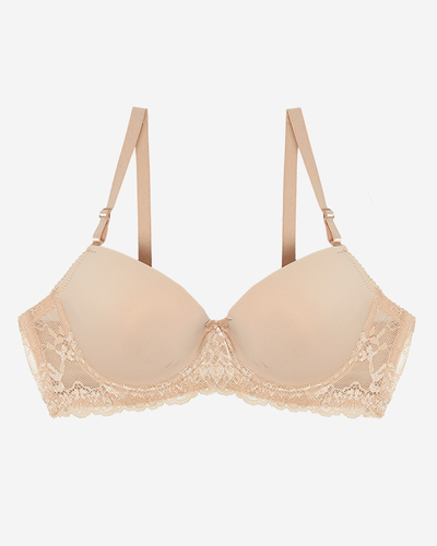 Bézs egyszínű sima női melltartó csipkével - Fehérnemű