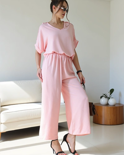 Royalfashion Női hétköznapi szett rövid ujjú blúzzal és bő nadrággal