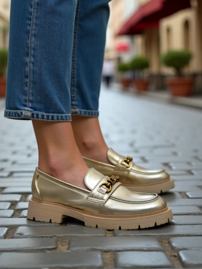 Royalfashion Női mokaszin aranyozott Goldlove