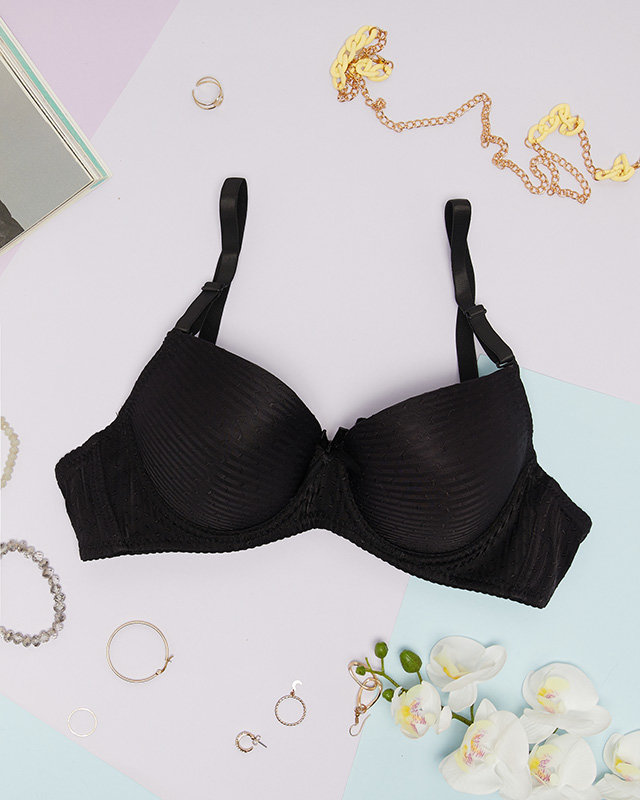 Fekete mintás női push-up melltartó - fehérnemű