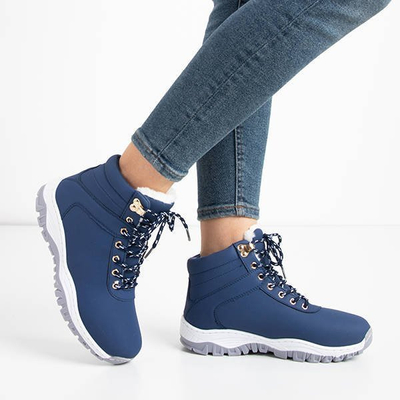 Szigetelt ökobőr női túracipő sötétkék színben Filis - Lábbeli