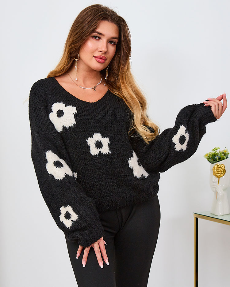 Royalfashion Brown női virágos pulóver