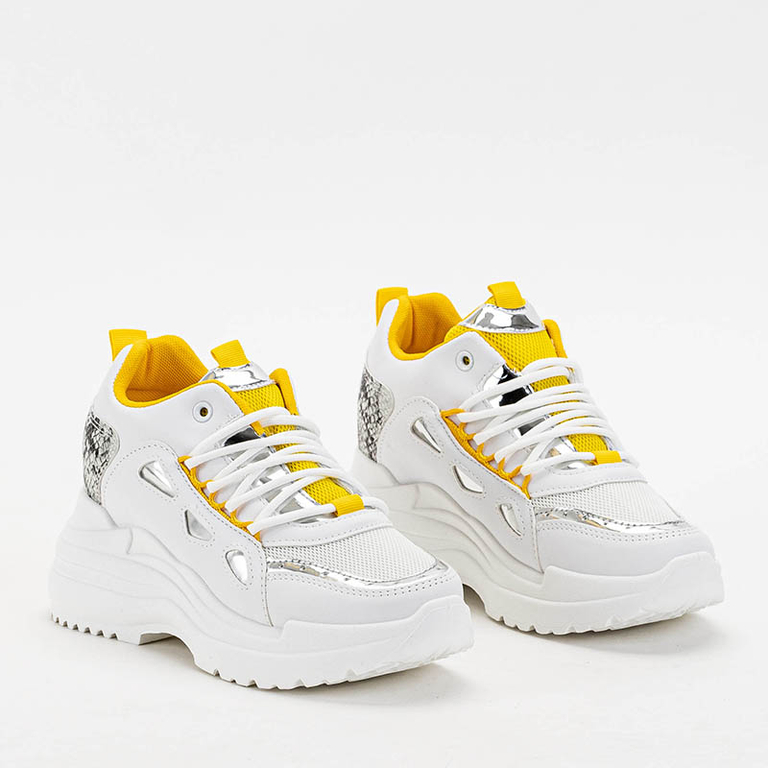 Női fehér tornacipő sárga elemekkel vastag Gisela talpon - Lábbeli