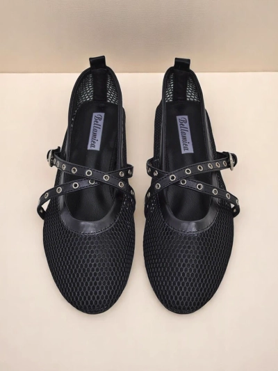 Royalfashion Arethusa Nero hálós balerinák lapos sarokkal