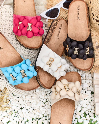 Royalfashion Női flip-flop arany mackókkal és virágokkal Isaralle