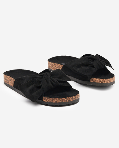 OUTLET Fekete öko-velúr női papucs masnival Ewerka - Lábbeli