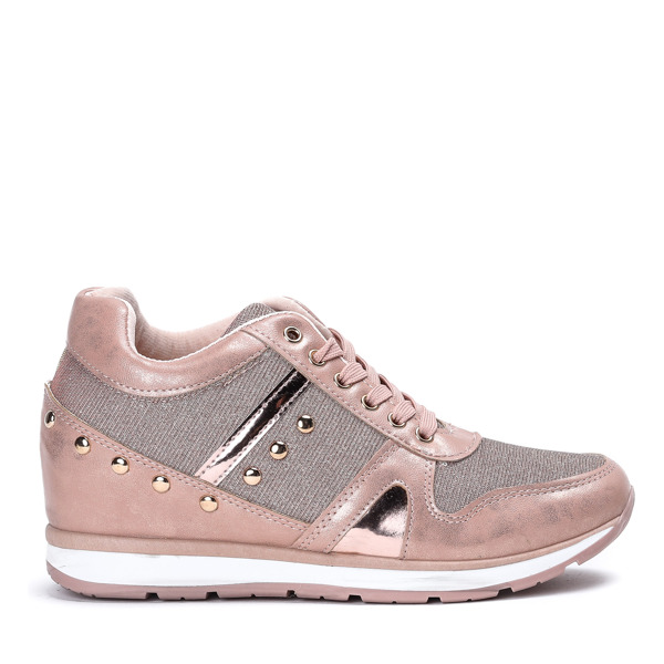 Różowo - złote sportowe buty na krytym koturnie Grina - Obuwie