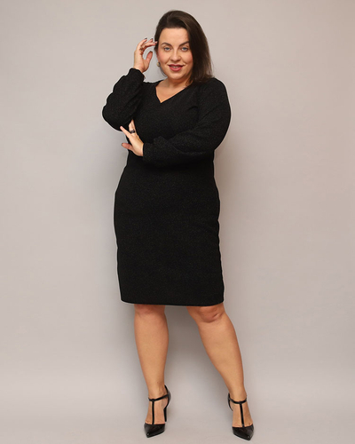 Royalfashion Glittery női ruha térd előtt fekete színben PLUS SIZE