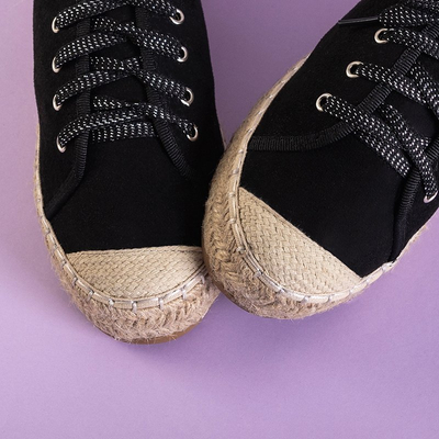 Női fekete cipők a'la espadrilles a Woilla platformon - Lábbeli