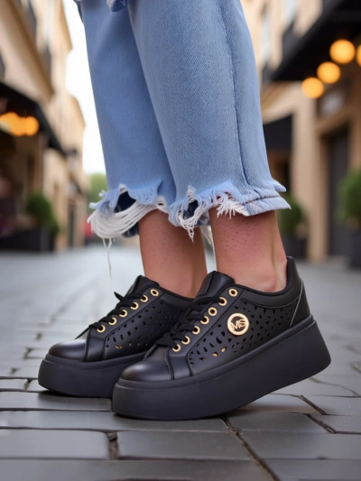 Aurelia Nero - Fekete Royalfashion platform öko bőrből, LH201-8 modell